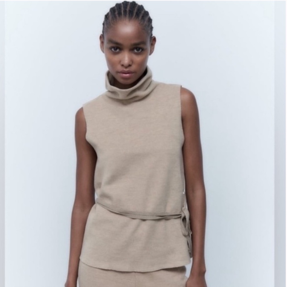 Zara turtleneck vest Beige Knit Sweater